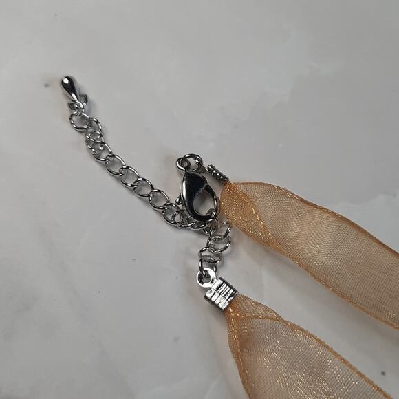 Abstract Blue Pendant On Shimmery Gold Ribbon - Picture 6 of 7